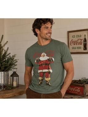 Lucky Brand Coca-Cola Santa Christmas Graphic Tee XXL‎ Green Holiday Shirt